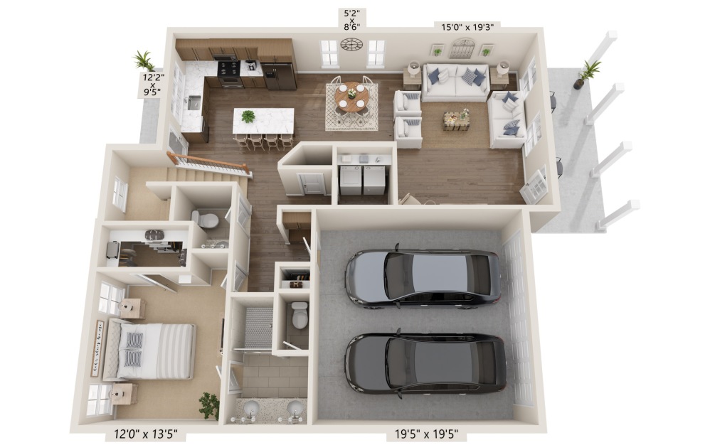 Grove - 3 bedroom floorplan layout with 2.5 baths and 1665 square feet. (Floor 1)