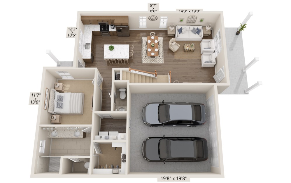 Orchard - 4 bedroom floorplan layout with 2.5 baths and 1833 square feet. (Floor 1)